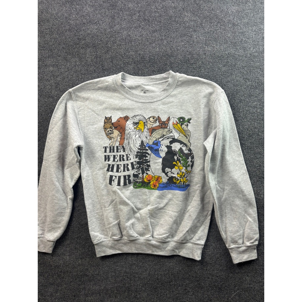 Indy Brand Sweatshirt Unisex Small Gray They Were Here First Wildlife Graphic